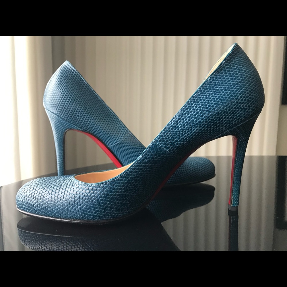 Christian Louboutin Paris Heels High Blue Snake